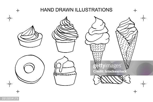 hand drawn dessert illustrations - confectioner stock illustrations