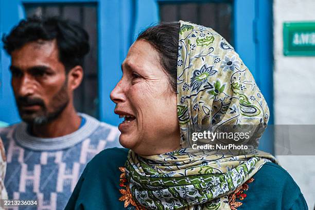 Lady cries as the injured are treated at a hospital in Uri, Jammu and Kashmir, India, on May 7, 2025. Many civilians are injured from the Indian side...