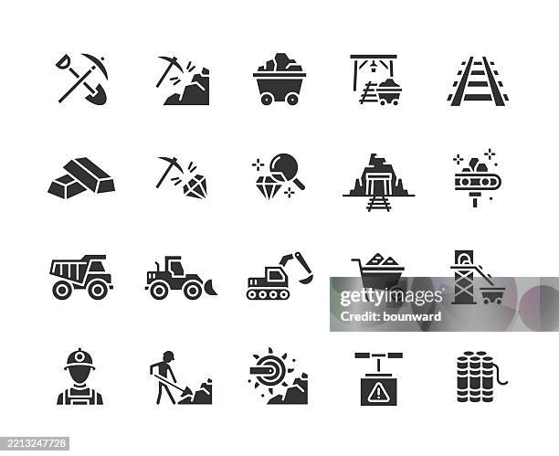 illustrations, cliparts, dessins animés et icônes de mines de flat black icons. vecteur - industrie minière