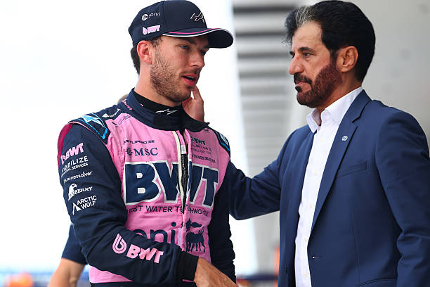 Eighteenth placed qualifier Pierre Gasly of France and Alpine F1 with Mohammed ben Sulayem, FIA President during qualifying ahead of the F1 Grand...
