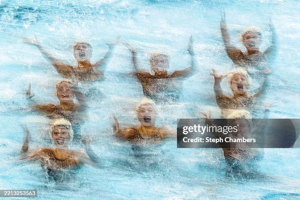 Team Italy competes in the team acrobatic final during World Aquatics Artistic Swimming World Cup 2025 Stop 3 - Day 3 at Markham Pan Am Centre on May...