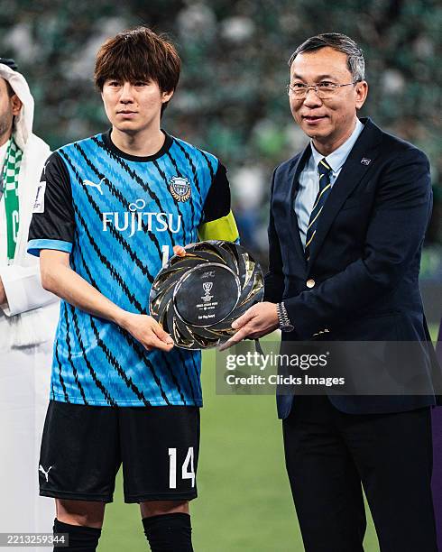 Yasuto Wakizaka of Kawasaki Frontale accepts the ACLE Fair Play Award on behalf of Kawasaki Frontale after the AFC Champions League Elite Finals...