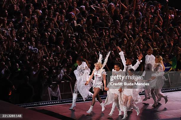 Lady Gaga performs during a massive free show at Copacabana Beach on May 03, 2025 in Rio de Janeiro, Brazil.