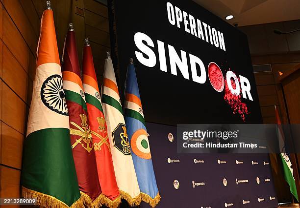 View of Indian Armed Forces Joint press conference on Operation Sindoor on May 7, 2025 in New Delhi, India. Indian officials said that Operation...