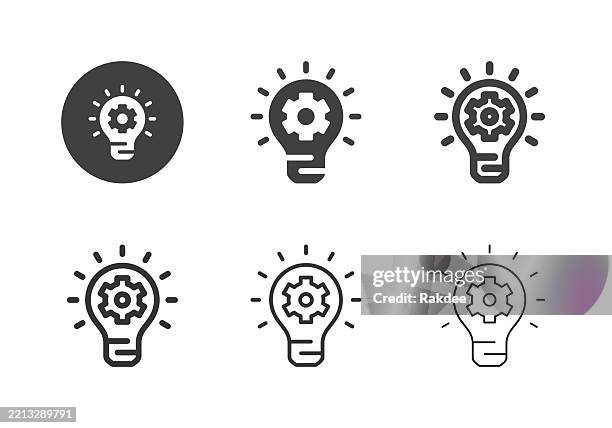 ilustraciones, imágenes clip art, dibujos animados e iconos de stock de bombilla con iconos de engranaje - multi series - cambio de marchas