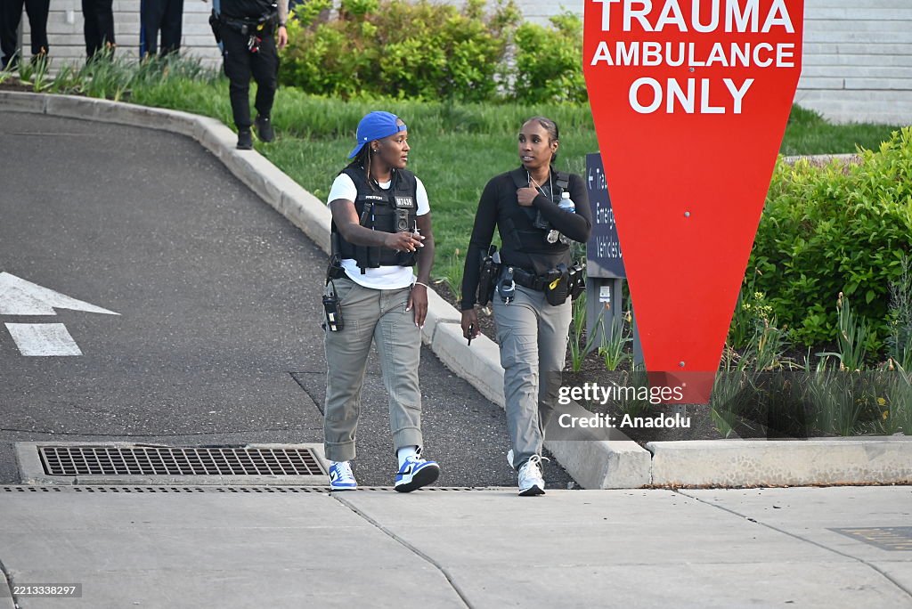 Police officers gather in support outside medical center after officer shot in Philadelphia