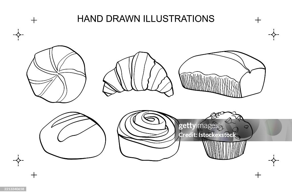 Hand Drawn Bakery Bread and Pastry Illustrations Set