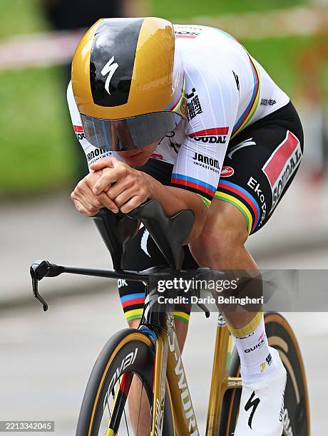 Remco Evenepoel of Belgium and Team Soudal Quick-Step competes during the 78th Tour De Romandie 2025, Stage 5 a 17.1km individual time trial stage...