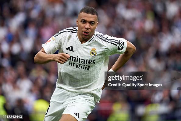 Mbbappe Real Kylian Mbappe of Real Madrid celebrates after scoring their side's ...