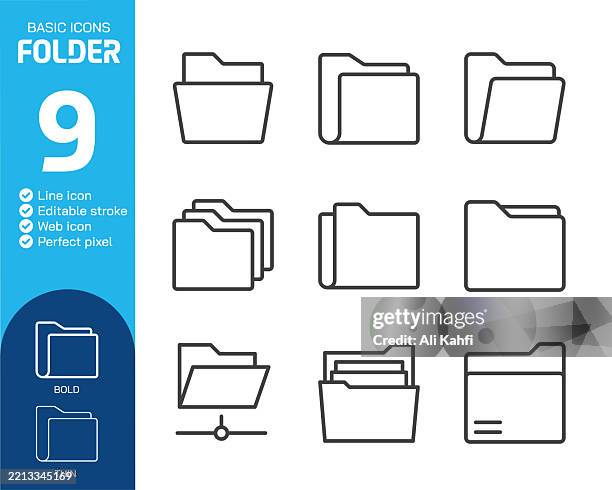 folder thin line icons collection. editable stroke. vector illustration. basic icon for website design, logo, app, template, ui, infographic etc - case closed stock illustrations