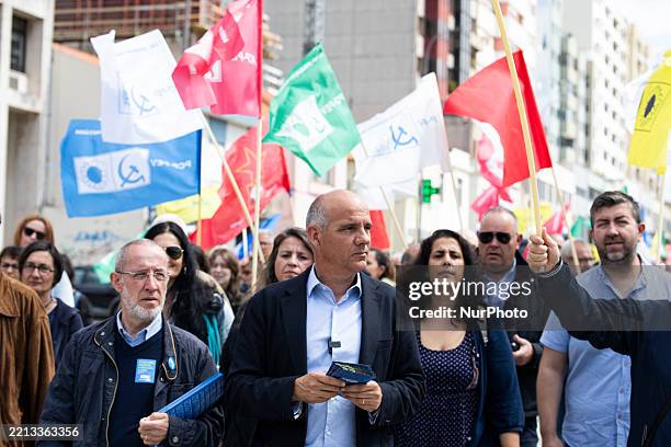 Paulo Raimundo, President of the Portuguese Communist Party and candidate for the 2025 legislative elections, visits the city center of Matosinhos in...