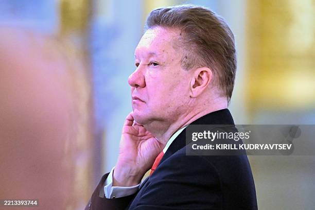 Russia's energy giant Gazprom CEO Alexei Miller attends a meeting of Russian President Vladimir Putin and Chinese President Xi Jinping at the Kremlin...