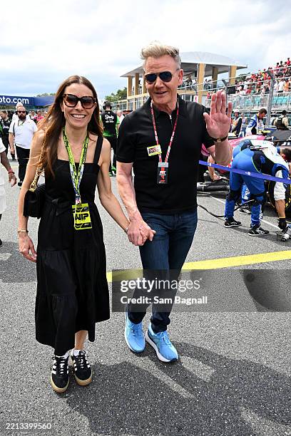 Tana Ramsay and Gordon Ramsay on the grid during the F1 Grand Prix of Miami at Miami International Autodrome on May 04, 2025 in Miami, Florida.