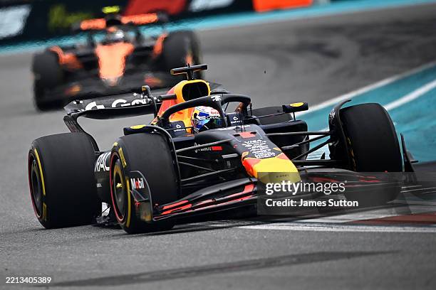 Max Verstappen of the Netherlands driving the Oracle Red Bull Racing RB21 on track during the F1 Grand Prix of Miami at Miami International Autodrome...