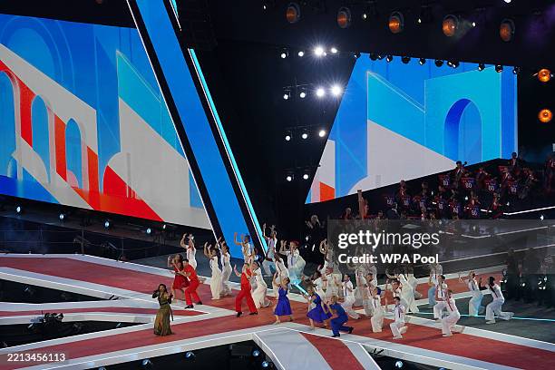 Fleur East and the Strictly Come Dancing professionals perform during the concert celebrating the 80th Anniversary of VE Day, held at the historic...