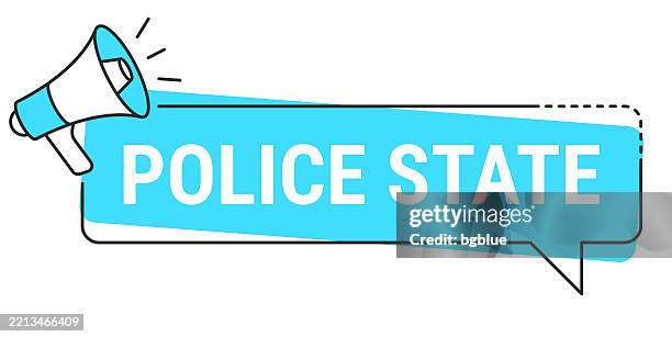 stockillustraties, clipart, cartoons en iconen met police state - speech bubble and megaphone on white background - politieverklaring