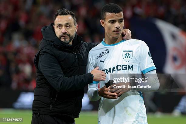 Coach of Olympique de Marseille Roberto De Zerbi, Mason Greenwood of Marseille following the Ligue 1 football match between Lille OSC and Olympique...