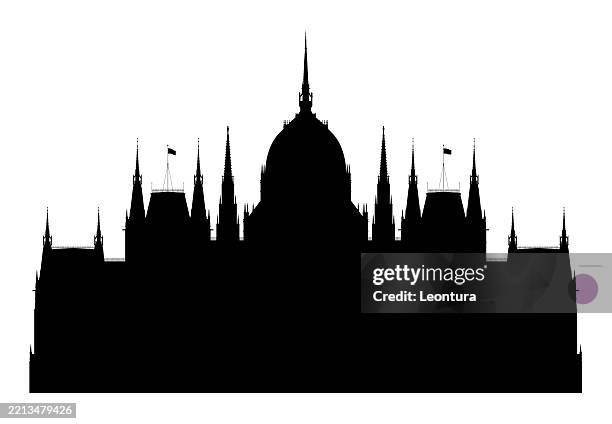 hungarian parliament building silhouette - hungarian parliament building stock illustrations
