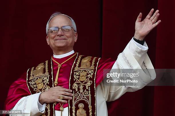 Cardinal Robert Prevost, newly elected as Pope Leo XIV is seen on the Saint Peter's Basilica balcony, at Saint Peter's Square in Vatican on May 8,...