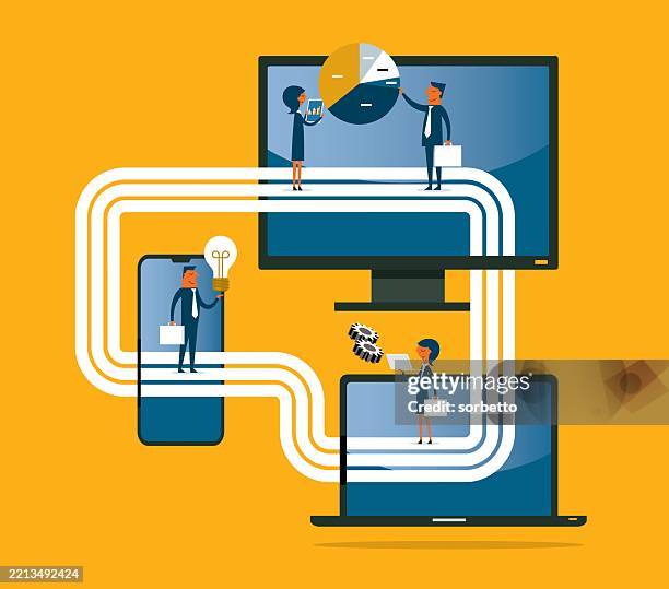 remote working - team - virtual convention stock illustrations