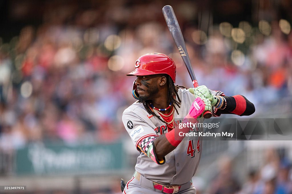 Brave Reds Racetrack Game Elly De La Cruz of the Cincinnati Reds bats in the first inning... News ...