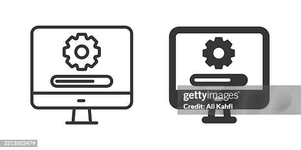software update thin line and glyph solid icon. editable stroke and perfect pixel isolated on transparent background - system maintenance stock illustrations
