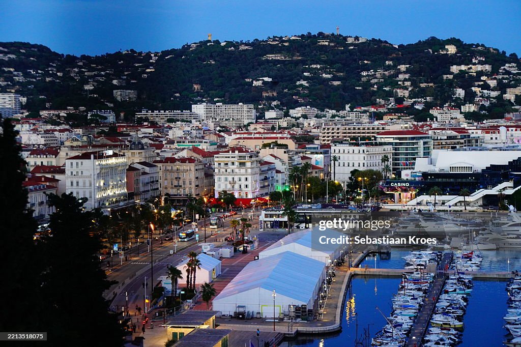 Old Cannes at Dusk, Urban Skyline, Vieux Port and Palais, France