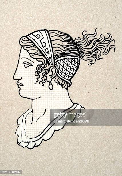 illustrations, cliparts, dessins animés et icônes de ancient greece, history greek fashion, hairstyles, headwear, headscarf, headdress, women, vintage illustration - grèce antique