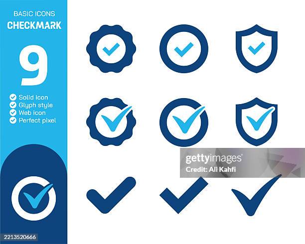 checkmark glyph solid icons collection. vector illustration. basic icon for website design, logo, app, template, ui, infographic etc - ok sign stock illustrations