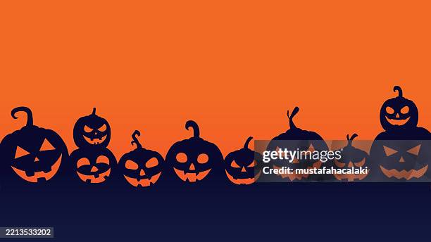 ilustrações de stock, clip art, desenhos animados e ícones de orange blue jack o' lantern halloween background - dia das bruxas