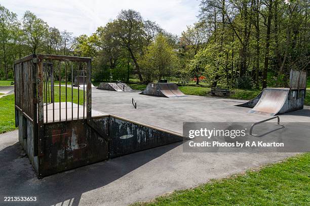 skate park at hayfield village, derbyshire, england - skateboard park stock pictures, royalty-free photos & images