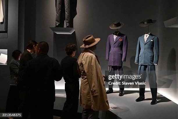 View of looks on display during the press conference for the 2025 Met Gala celebrating "Superfine: Tailoring Black Style" at Metropolitan Museum of...