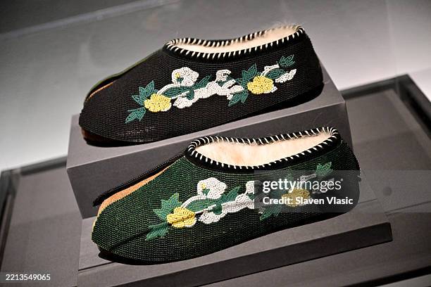 View of a look on display during the press conference for the 2025 Met Gala celebrating "Superfine: Tailoring Black Style" at Metropolitan Museum of...