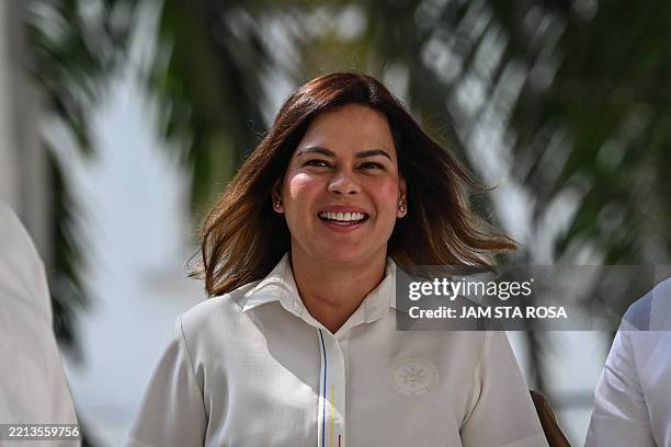Philippine Vice President Sara Duterte walks after filing her counter affidavit in response to the National Bureau of Investigation complaint over...