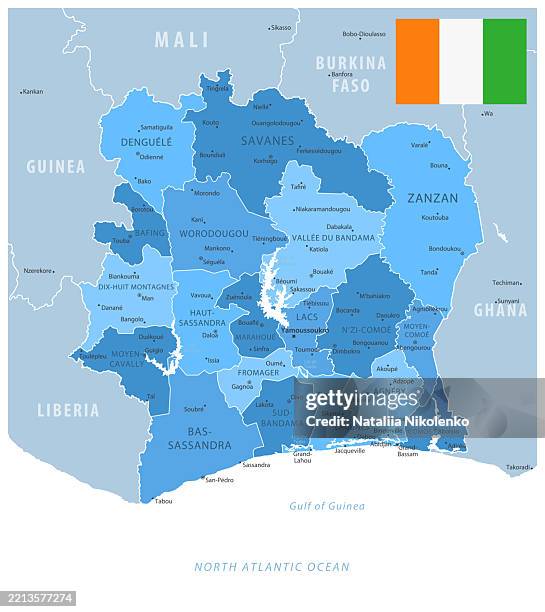Ivory Coast Detailed Map With Regions Cities And Country Flag High Res Ivory Coast Detailed Map With Regions Cities And Country Flag 