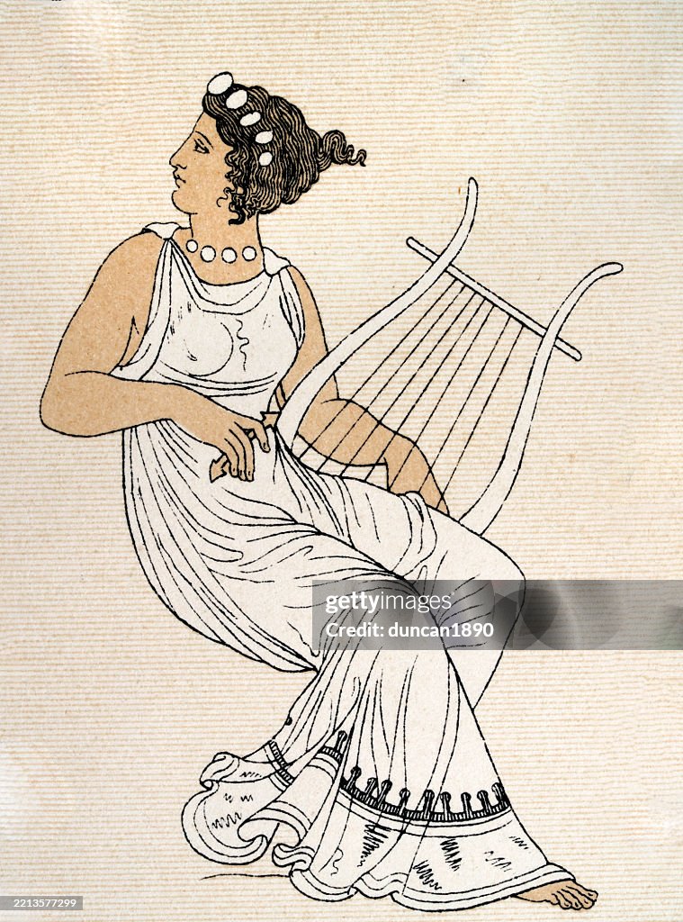 First Greek Instrument History Of Music Woman Playing Lyre Ancient Greek Musical Instrument ...