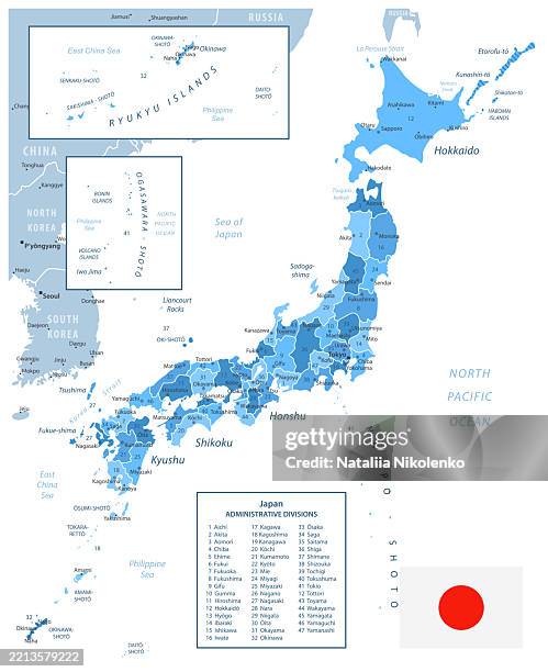 Japan Normal Country Japan Detailed Map With Regions Cities And Country Flag High-Res Vector ...