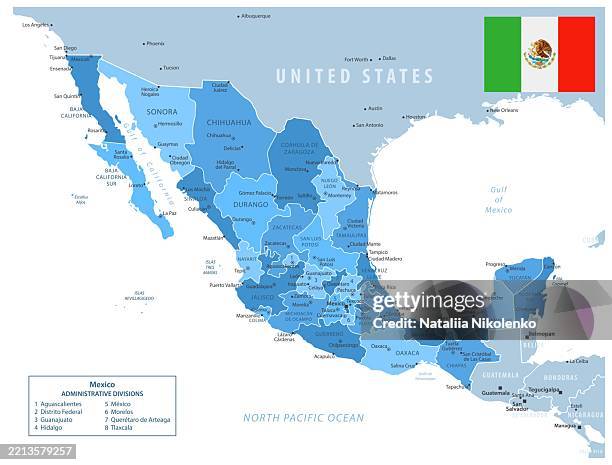 Mexico Detailed Map With Regions Cities And Country Flag High-Res ...