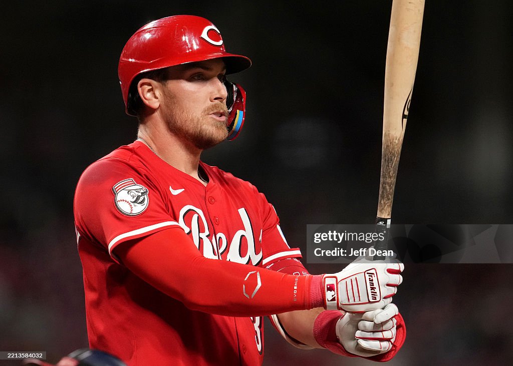 Cincinnati Reds Stephenson Tyler Stephenson of the Cincinnati Reds bats during a baseball game ...