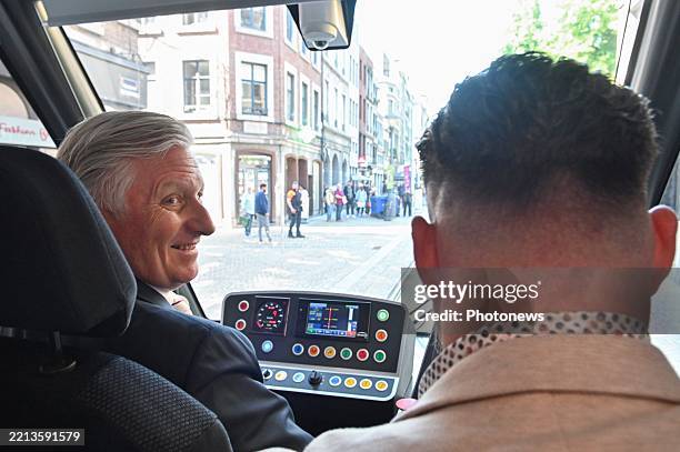 King Philippe of Belgium opens new tram line. Ceremony and driving, on May 09, 2025 in Liege, Belgium,