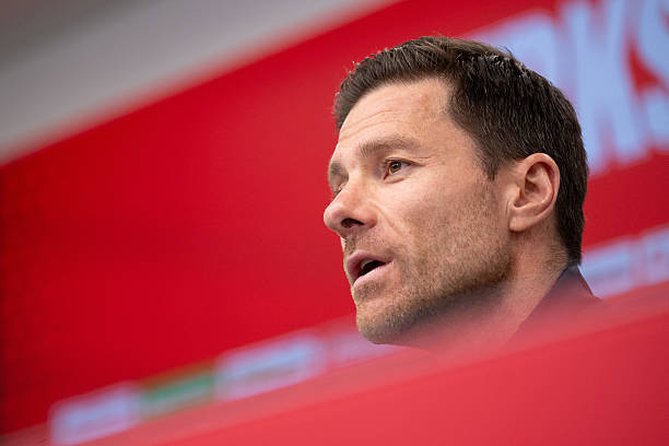 May 2025, North Rhine-Westphalia, Leverkusen: Soccer: Bundesliga, Bayer Leverkusen press conference ahead of the match against Borussia Dortmund....