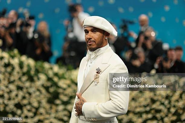 Met Gala Co-Chair Lewis Hamilton attends the 2025 Met Gala Celebrating "Superfine: Tailoring Black Style" at Metropolitan Museum of Art on May 05,...