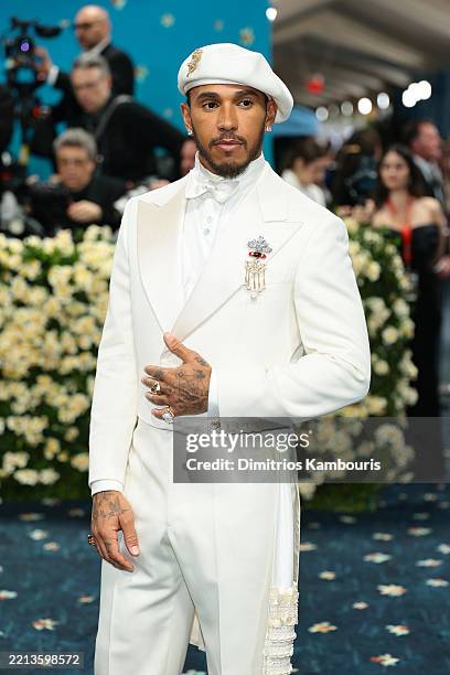Met Gala Co-Chair Lewis Hamilton attends the 2025 Met Gala Celebrating "Superfine: Tailoring Black Style" at Metropolitan Museum of Art on May 05,...