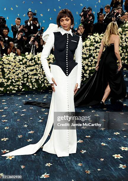 Zoe Saldana attends the 2025 Met Gala Celebrating "Superfine: Tailoring Black Style" at Metropolitan Museum of Art on May 05, 2025 in New York City.