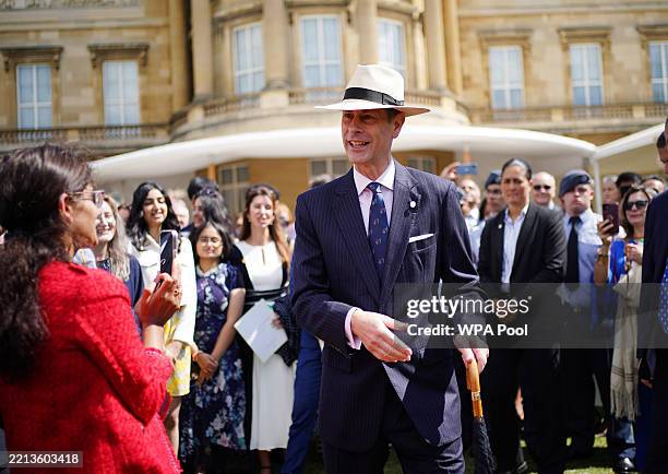 Prince Edward, Duke of Edinburgh meeting guests during the gold award celebrations for Prince Edward, Duke of Edinburgh's award at Buckingham Palace...