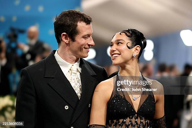 Callum Turner and Dua Lipa attend the 2025 Met Gala Celebrating "Superfine: Tailoring Black Style" at Metropolitan Museum of Art on May 05, 2025 in...