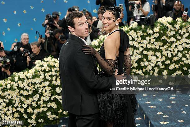 Callum Turner and Dua Lipa attend the 2025 Met Gala Celebrating "Superfine: Tailoring Black Style" at Metropolitan Museum of Art on May 05, 2025 in...