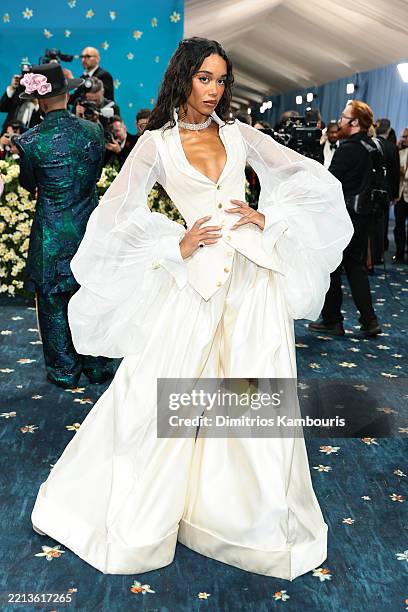 Laura Harrier attends the 2025 Met Gala Celebrating "Superfine: Tailoring Black Style" at Metropolitan Museum of Art on May 05, 2025 in New York City.