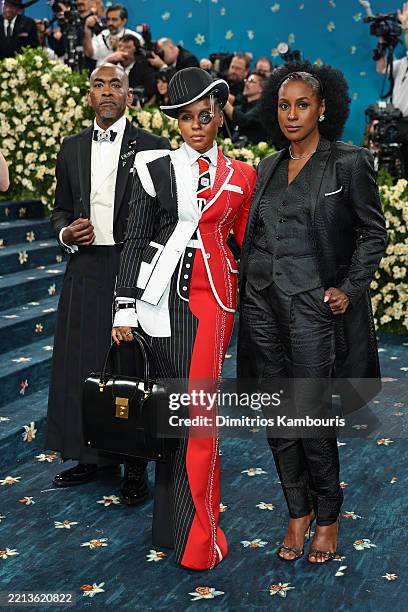Paul Tazewell, Janelle Monáe and Issa Rae attend the 2025 Met Gala Celebrating "Superfine: Tailoring Black Style" at Metropolitan Museum of Art on...