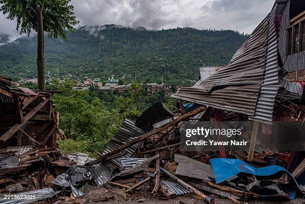 Residential house destroyed by artillery shelling allegedly carried out by Pakistani forces in the town of Uri, near the Line of Control , the de...